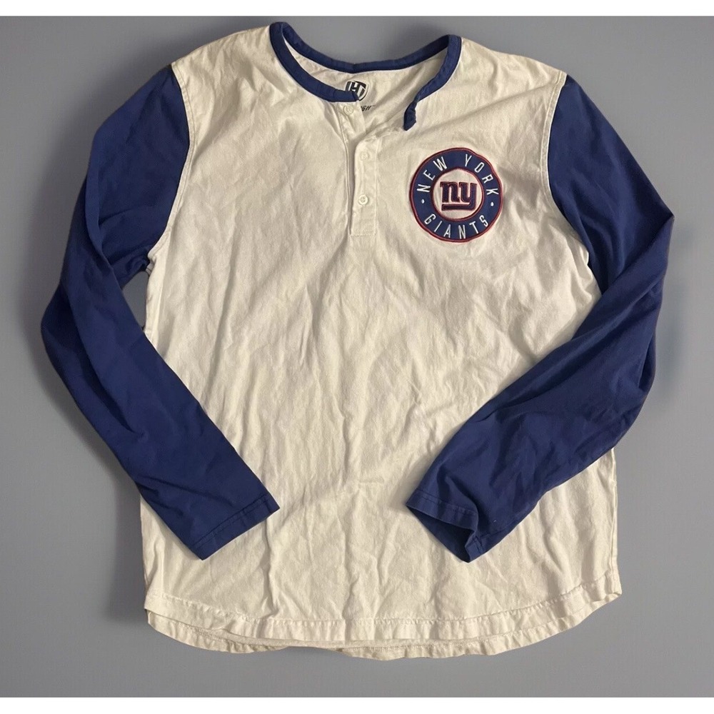 New York Giants Henley Shirt NFL Cotton Long Sleeve Hands High Men's Large JBHS